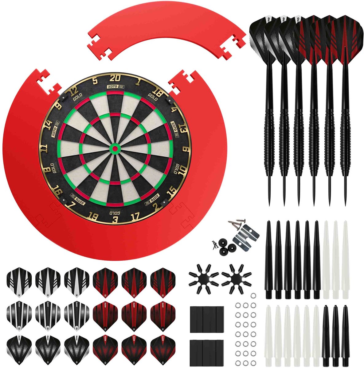 KOTO Gold Label + Puzzle Surround + 2 Sets KOTO Dartpijlen - 90-Pieces - Dartset Rood
