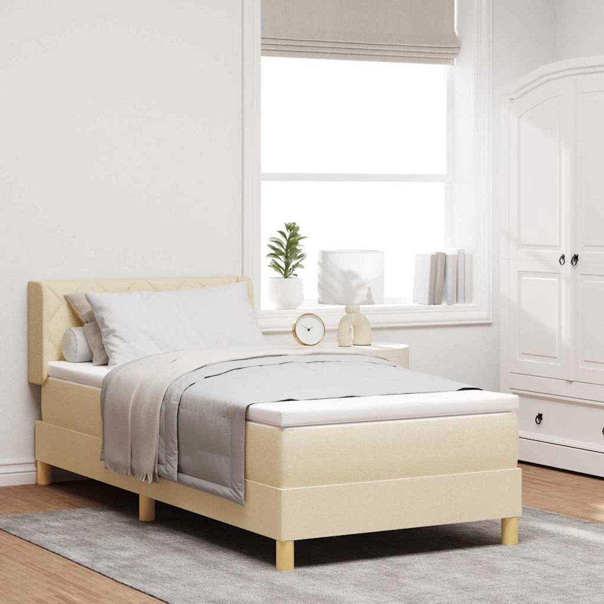 Eenpersoonsbed | Tienerbed | Volwassenenbed | Boxspringbed met matras Crème 190 x 90 cm Polyester