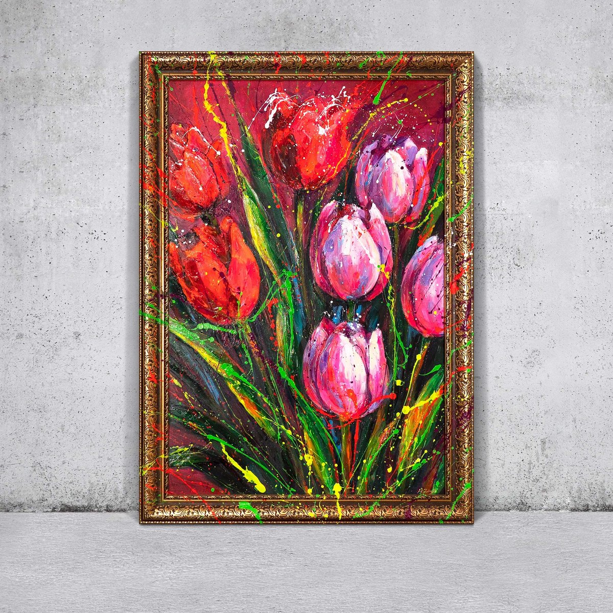 YS Canvas schilderij landschapsformaat handgeschilderd noten van de lente abstract fris – YS-Art Gallery – Frisse wanddecoratie voor woonkamer – Modern schilderij voor slaapkamer en hal Gold