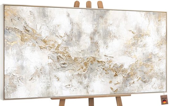 YS Peinture "Histoire" - Tableau sur toile peint à la main - Décoration murale abstraite - Beige et or - Moderne - Décoration murale salon - Décoration chambre - Accessoires de chambre - Tableaux abstraits sur toile - Tableau salon Beige