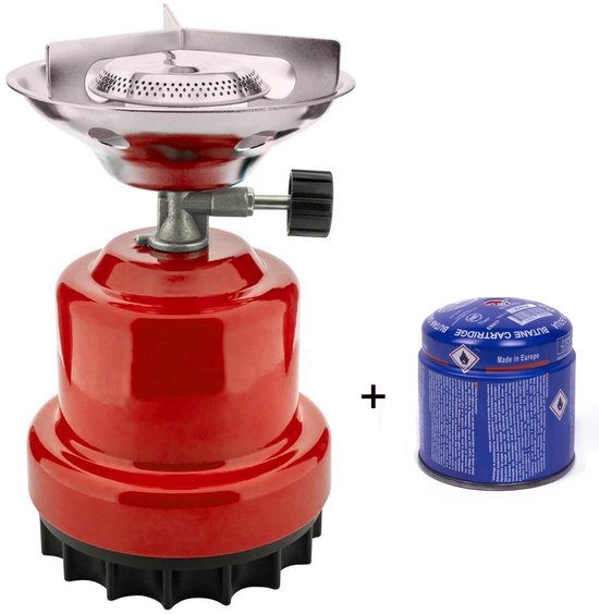 Noodpakket - gasbrander camping - kooktoestel - stevig - rood - inclusief gasvulling