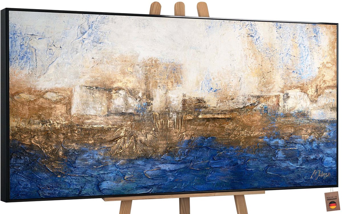 Canvas schilderij groot handgeschilderd ultramarijn blauw abstract – YS-Art Gallery – Luxe wanddecoratie voor woonkamer – Modern schilderij voor slaapkamer en kantoor