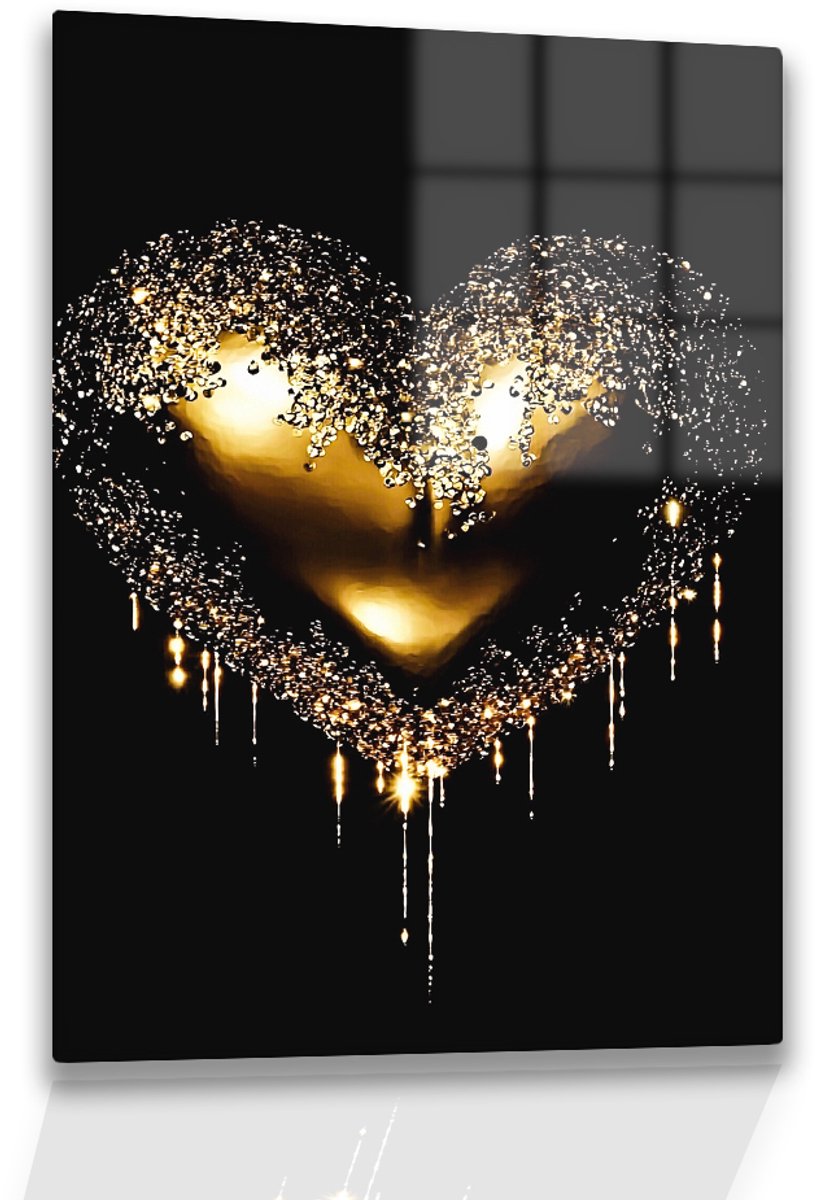 Gouden hart - Acrylglas - Plexiglas - Glasschilderij - 50x75 cm
