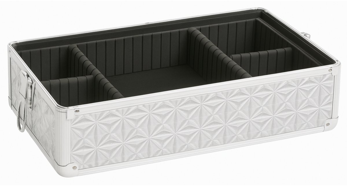 Guardian Beauty Make-up Train Case - 35.5cm Lengte - Zilver - Met Verstelbare Verdelers - Cosmetica Organizer - Schoonheidsgeval