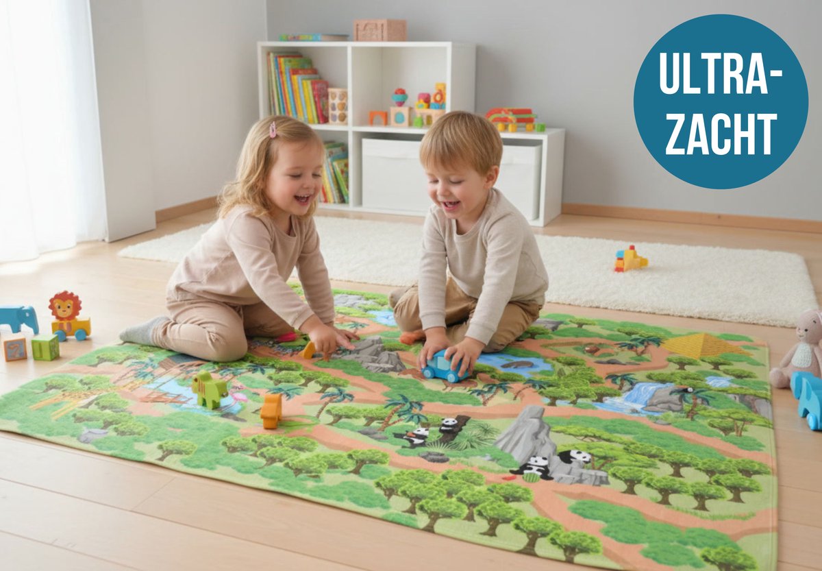 Mats & Joy Jungle Safari Speelmat 130x180cm - Fluweelzacht wasbaar thumbnail 3