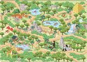 Speelmat met jungle thema: leeuw, giraf, pandaberen, zebra's, nijlpaarden, kamelen en hutten.