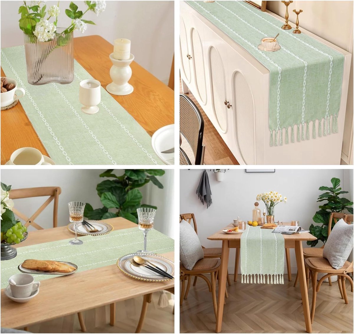 Stunq® Stijlvolle Katoenen Linnen Tafelloper met Handgemaakte Kwastjes voor Rustieke Sfeer en Feestelijke Decoraties