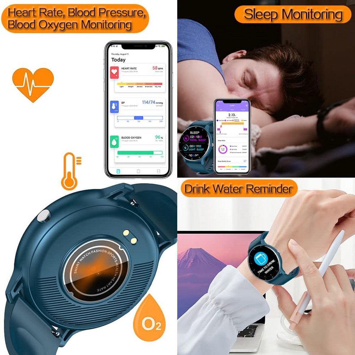Ultradunne Smartwatch met Fitnesstracker, Hartslagmonitoring en Berichtmeldingen