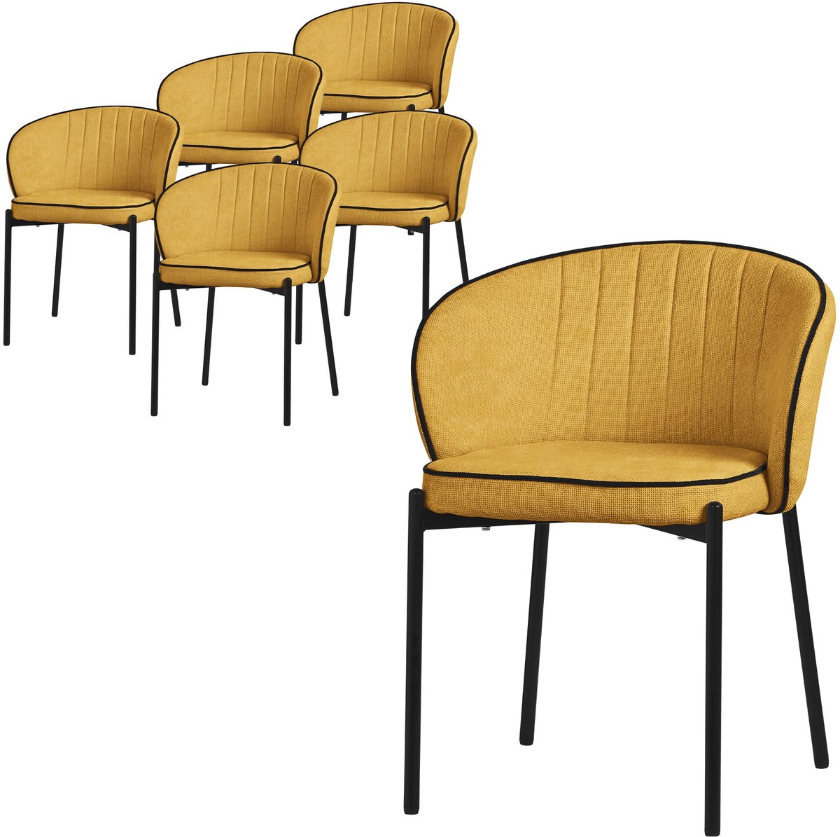 ml-design eetkamerstoelen set 6 stuks mosterd gestoffeerde stoelen metalen poten comfortabele moderne dining chairs zachte zitting ergonomische rugleuning voor keuken eettafel woonkamer scandinavisch design eethoek zitstoel set stoelen