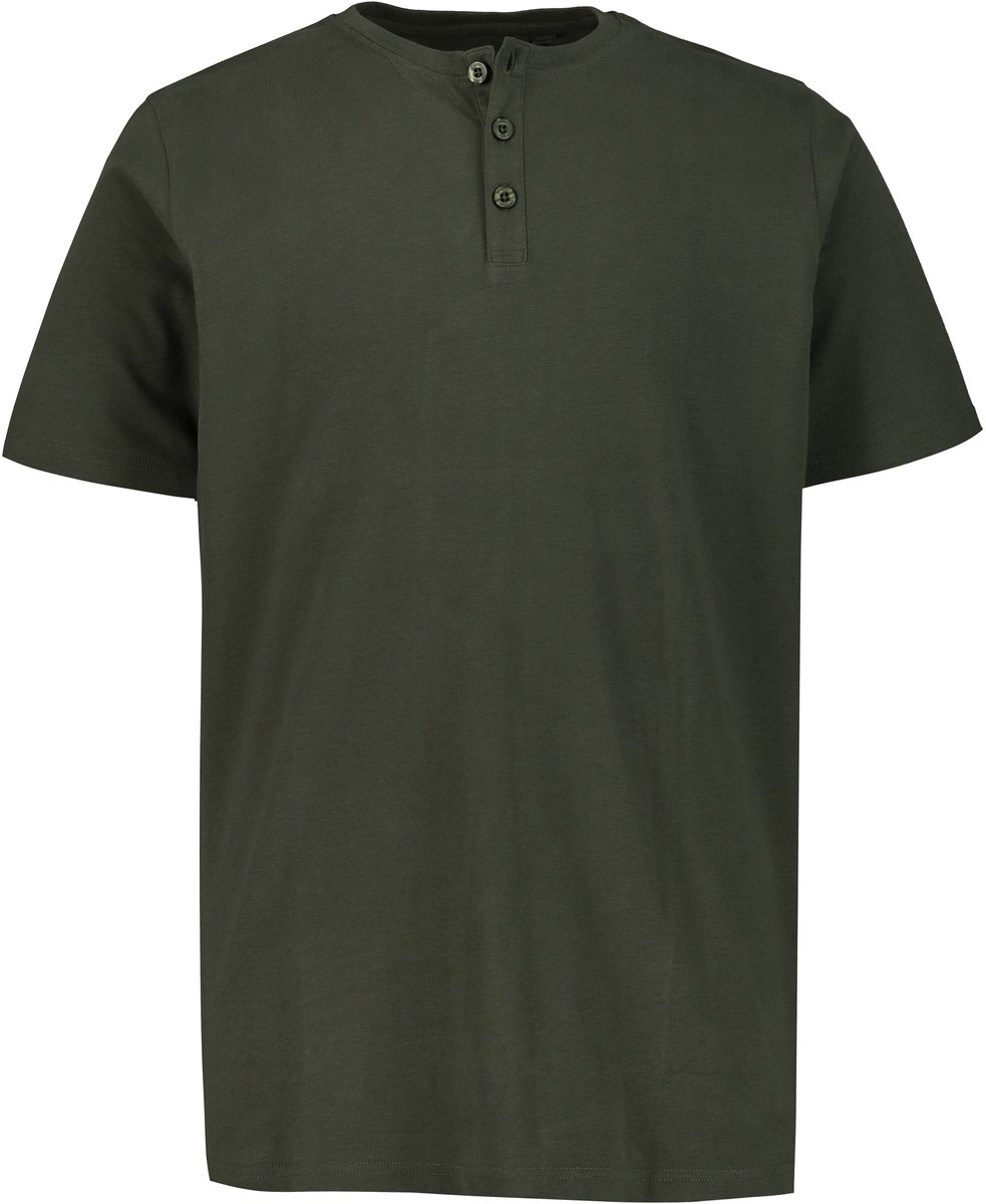 JP 1880 - Heren - Henley basic knoopsluiting korte mouwen - Donkerolijf - Maat XL