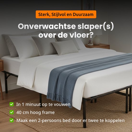 AirSleeperz® opvouwbaar Bedframe Joost Premium - Zwart - 90x200 cm - 1 persoons vouwbed - Heavy duty: draagkracht 130 kg
