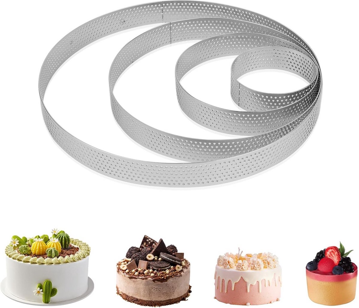 Verstelbare Taartringen RVS – 4-delige Bakvormen Set voor Mousse en Gebak (6 t/m 20 cm)