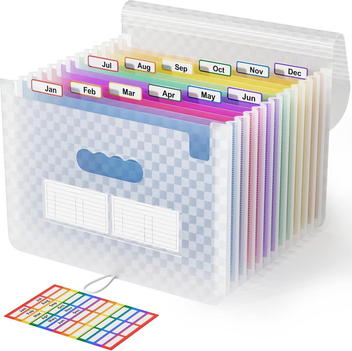 Stunq® Documentenmap A4 met rasterpatroon, map met 13 vakken, bestandsorganizer, regenboogaccordeon, uitbreidbare organizermap, documententas met grote capaciteit, A4-map, draagbare sorteermap