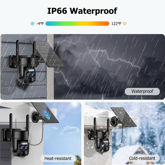 CZEview 4MP Bewakingscamera voor Buiten Batterij, 360 ° PTZ Bewakingscamera Buiten op Zonne-energie met Dubbele Lens, 2,4 GHz WLAN Draadloze Camera met PIR Bewegingsmelder, Kleuren Nachtzicht, IP65 CZEview 4MP Bewakingscamera voor Buiten Batterij, 360 ° PTZ Bewakingscamera Buiten op Zonne-energie met Dubbele Lens, 2,4 GHz WLAN Draadloze Camera met PIR Bewegingsmelder, Kleuren Nachtzicht, IP65