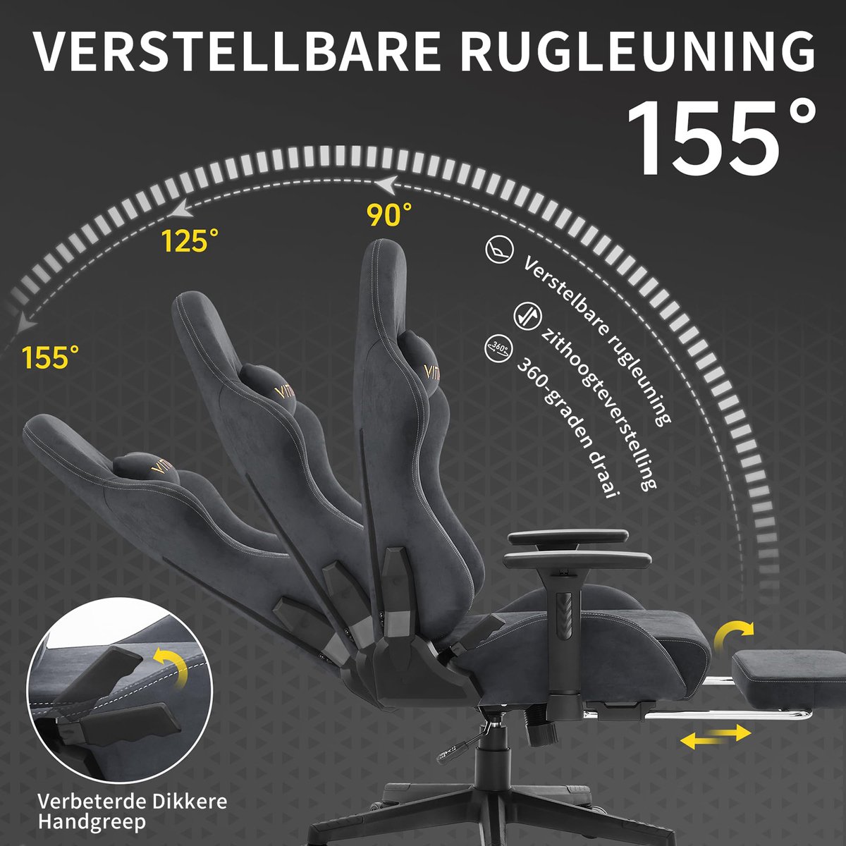 Homaxy Gaming stoel - luxe imitatie suède Gamestoel - afbeelding 3