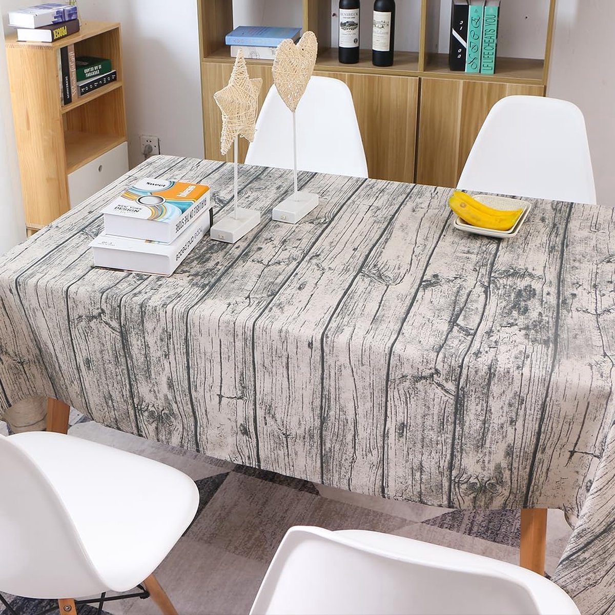 Stunq® Tafelkleed hout, linnenlook, afwasbaar, vlekbescherming, linnen kleed, tafellinnen voor buiten, tuin, eetkamer, feest en feesten