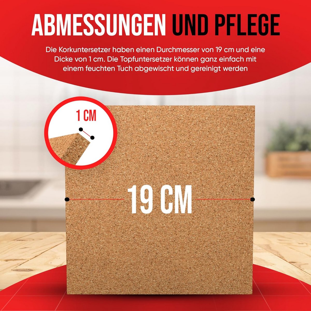 Set van 8 Rechthoekige Kurken Onderzetters voor Potten en Pannen, Hittebestendig 19 cm