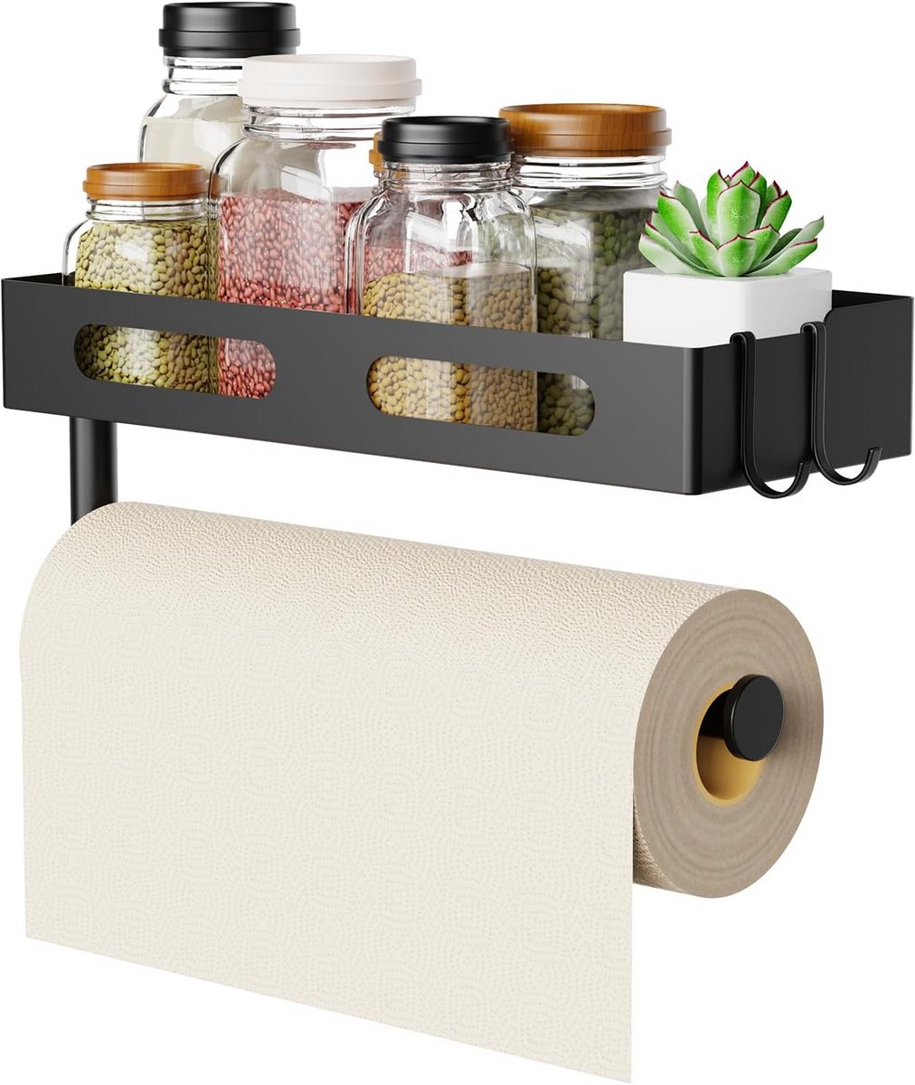 Keukenrolhouder met Plank en Haken voor Onder Kast Montage