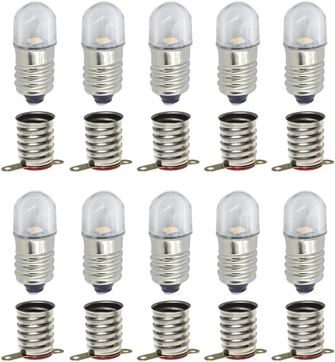10 Stuks E10 SMD LED Lampjes 0,5W Warm Wit 12V voor Apparaten en Instrumenten