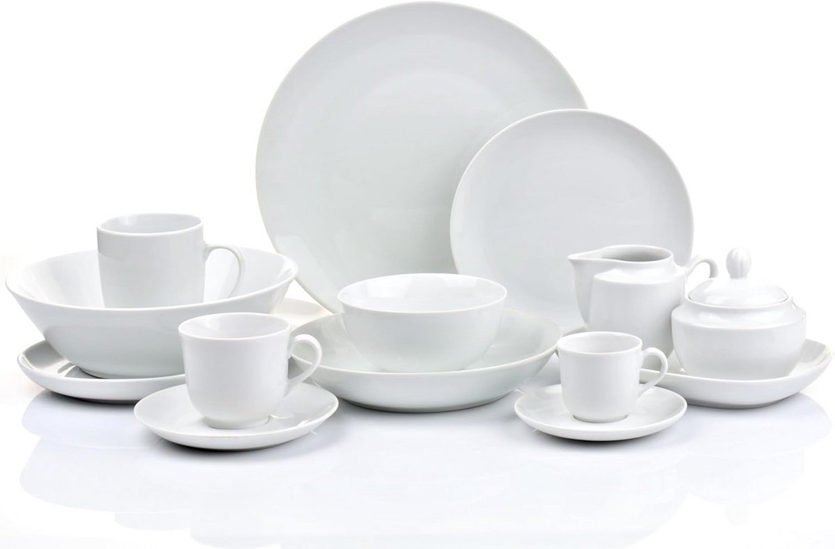 60-delige Witte Porseleinen Combiservies Set voor 6 Personen