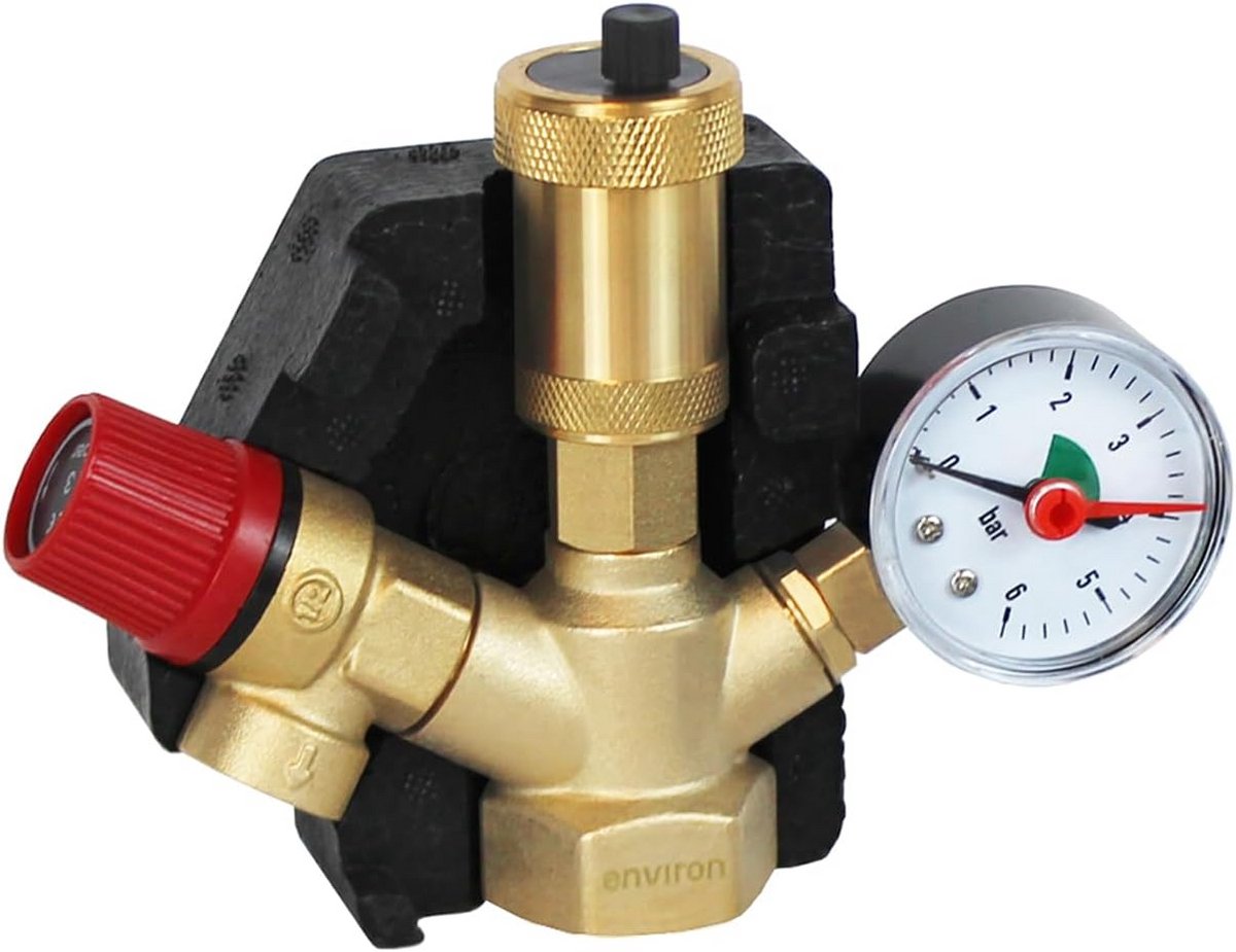 Complete Ketelveiligheidsgroep 1 inch met Manometer, Veiligheidsventiel en Snelontluchter tot 50 kW