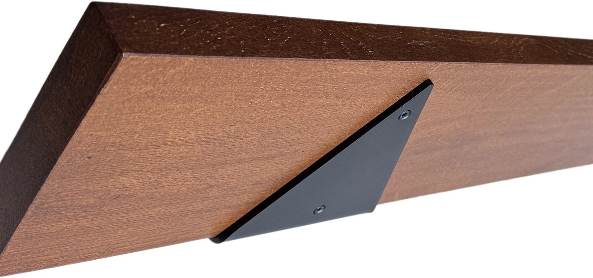 GoudmetHout Wandplank Industrieel - 120 x 15 cm Muurplank - Donker Eiken Hout - Decoratie Wandrek & Boekenrek - Hangplank Keuken - Wall Shelf + 2 Driehoekvormige Mat Zwarte Plankdragers van Staal