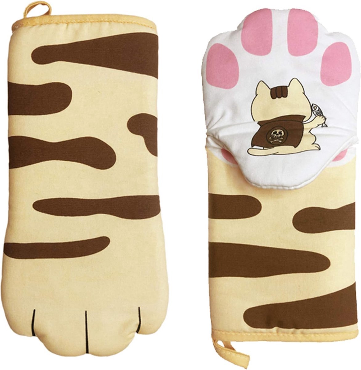 Stunq® Ovenhandschoenen, hittebestendig, kookhandschoenen, hittebestendig, antislip, lange bakhandschoenen, bescherming tegen verbranding, leuke cartoon-kattenpoot voor koken bakken, 2 stuks (B)