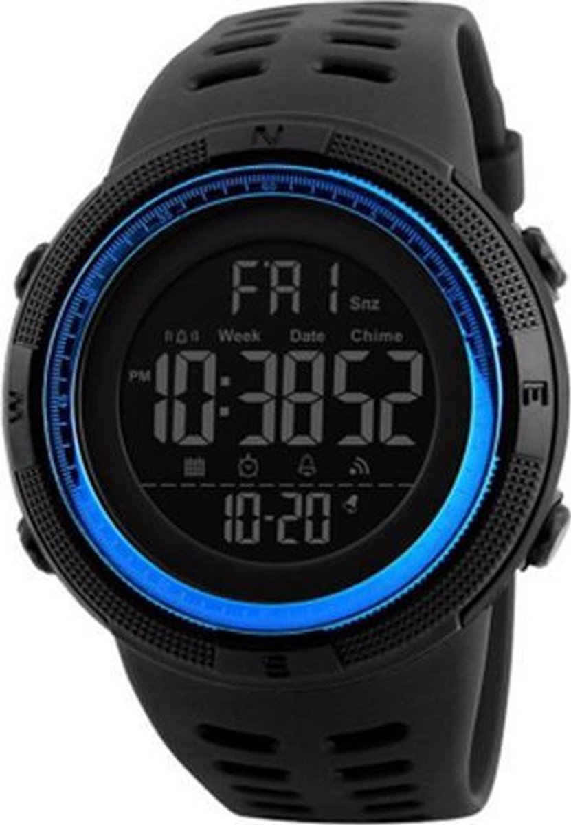 Yippiez - SKMEI 1251 Digitaal Herenhorloge - Waterdicht Sporthorloge 5ATM - Stoer Design - Perfect Cadeau voor Mannen - 49 mm - Blauw Zwart