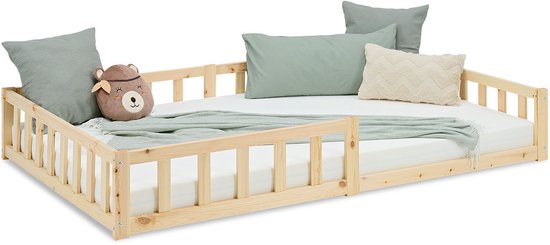 Lit enfant Homestyle4u 120x200 cm - Lit au sol avec protection antichute - Naturel