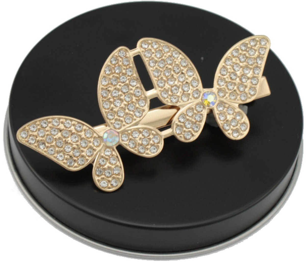 Gouden Metalen Haarclip met Vlinders en Zirkoon