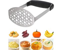 Potato masher, stainless steel, potato masher, vegetable tamper, mashed potatoes, dishwasher safe, creamy mashed potatoes (black, 12 × 7 × 17 cm)