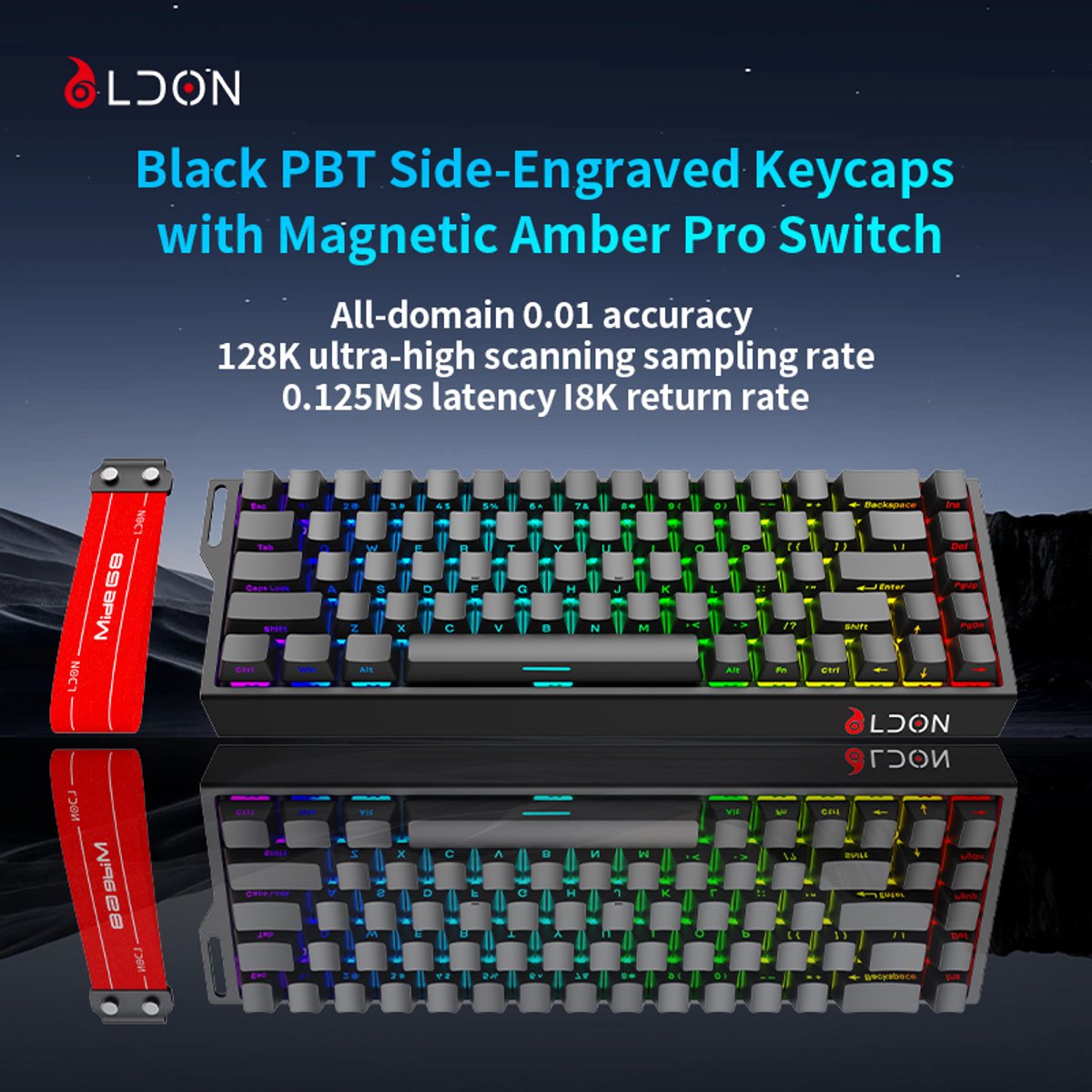 Mide68 - 65% Bedraad Gaming Toetsenbord - RGB Verlicht toetsenbord - Hall Effect Rapid Trigger Mechanisch Toetsenborden - Hot Swap - 8K Hz - 0.01mmRT - 0.125ms - Zij Bedrukte toetsen - 68 Keys -Beste prijs-kwaliteitverhouding - Edele zwarte thumbnail 6