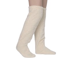 1-paar Overknee sokken - Overknee fleece sokken - Dames overknee fleece sokken - Hoge thermische sokken - Winter thermische beenwarmers - Winter thermische lange sokken - Warm en comfortabel - Geschikt voor de meeste vrouwen - Gebroken wit