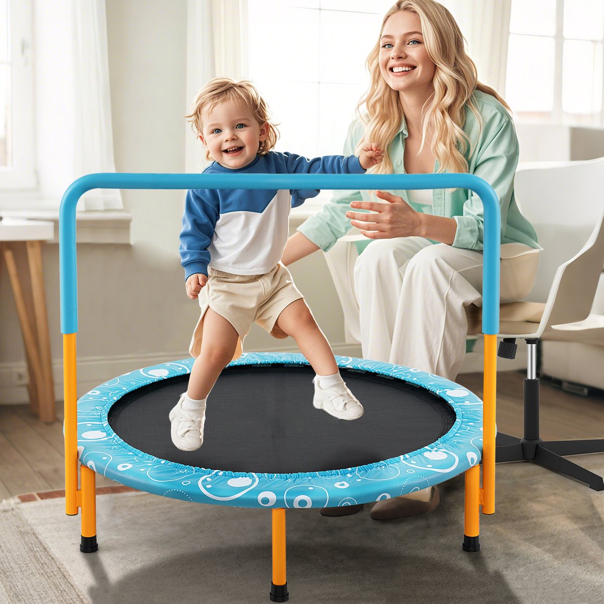 COSTWAY φ92 cm mini-trampoline, opvouwbare fitnesstrampoline, kindertrampoline tot 150 kg belastbaar, tuintrampoline, indoor- en outdoortrampoline — afbeelding 2