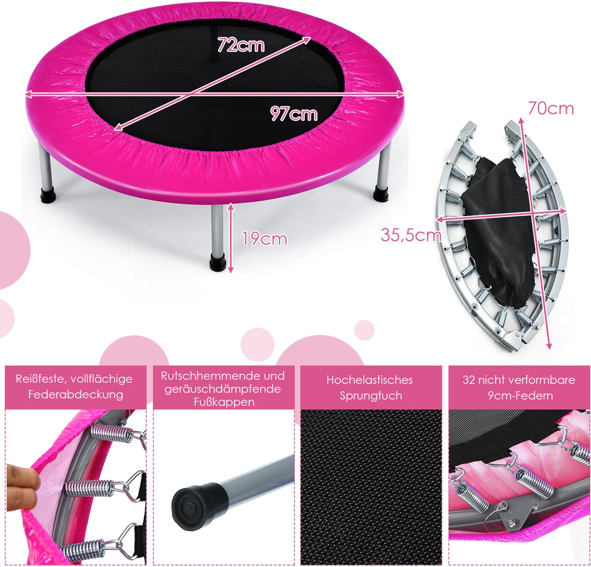 COSTWAY φ Mini-trampoline, 97 cm, opvouwbare trampoline, kindertrampoline tot 150 kg belastbaar, tuintrampoline, indoor- en outdoortrampoline voor kinderen en volwassenen — afbeelding 5