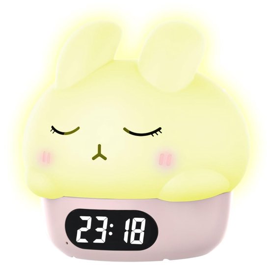 Konijn Alarmklok - Nachtlamp Wekker - Kinder Slaap Training - Zacht Siliconen Pat Licht - 11 cm - Roze — afbeelding 2