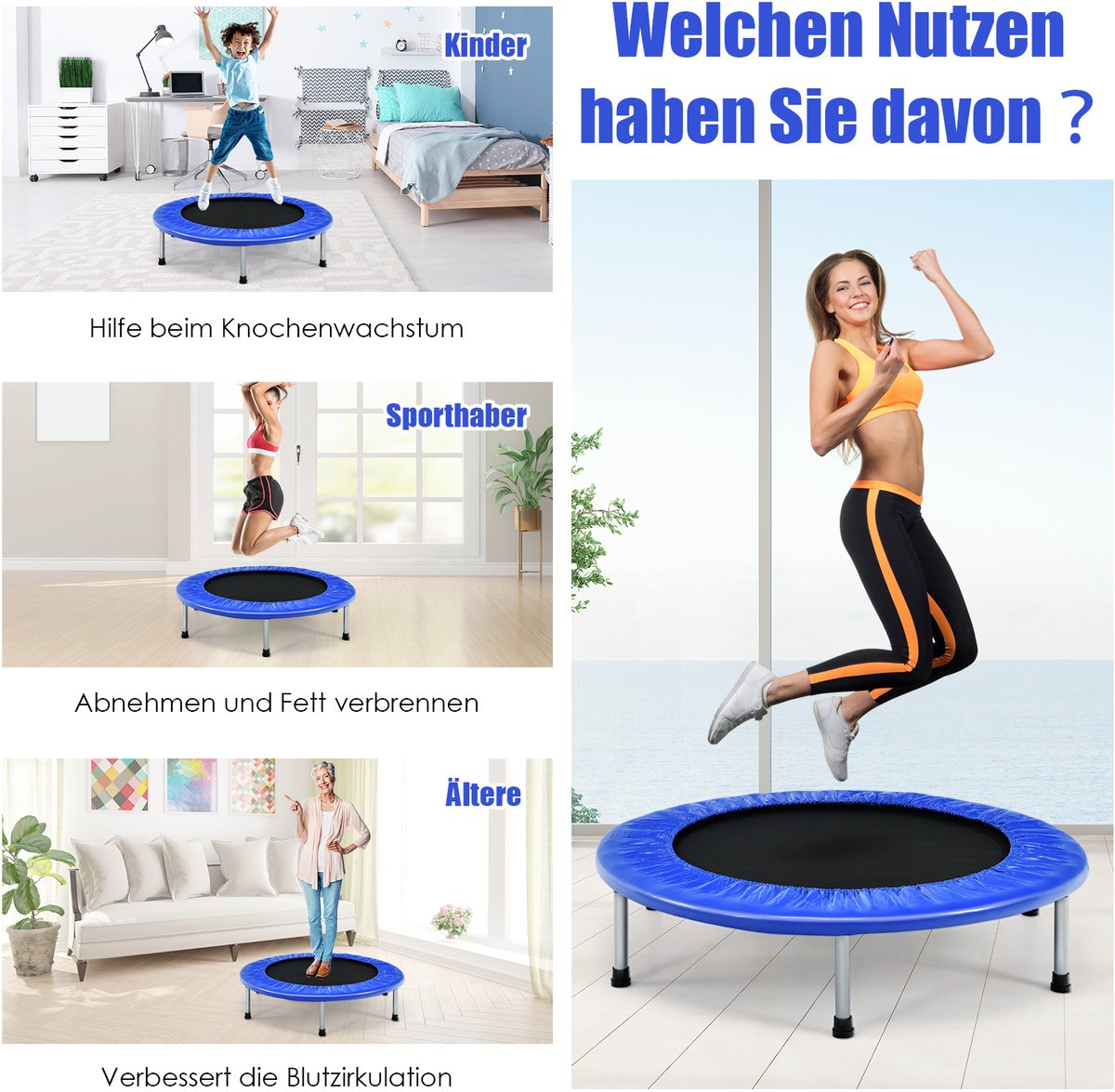 COSTWAY φ Mini-trampoline, 97 cm, opvouwbare trampoline, kindertrampoline tot 150 kg belastbaar, tuintrampoline, indoor- en outdoortrampoline voor kinderen en volwassenen — afbeelding 11