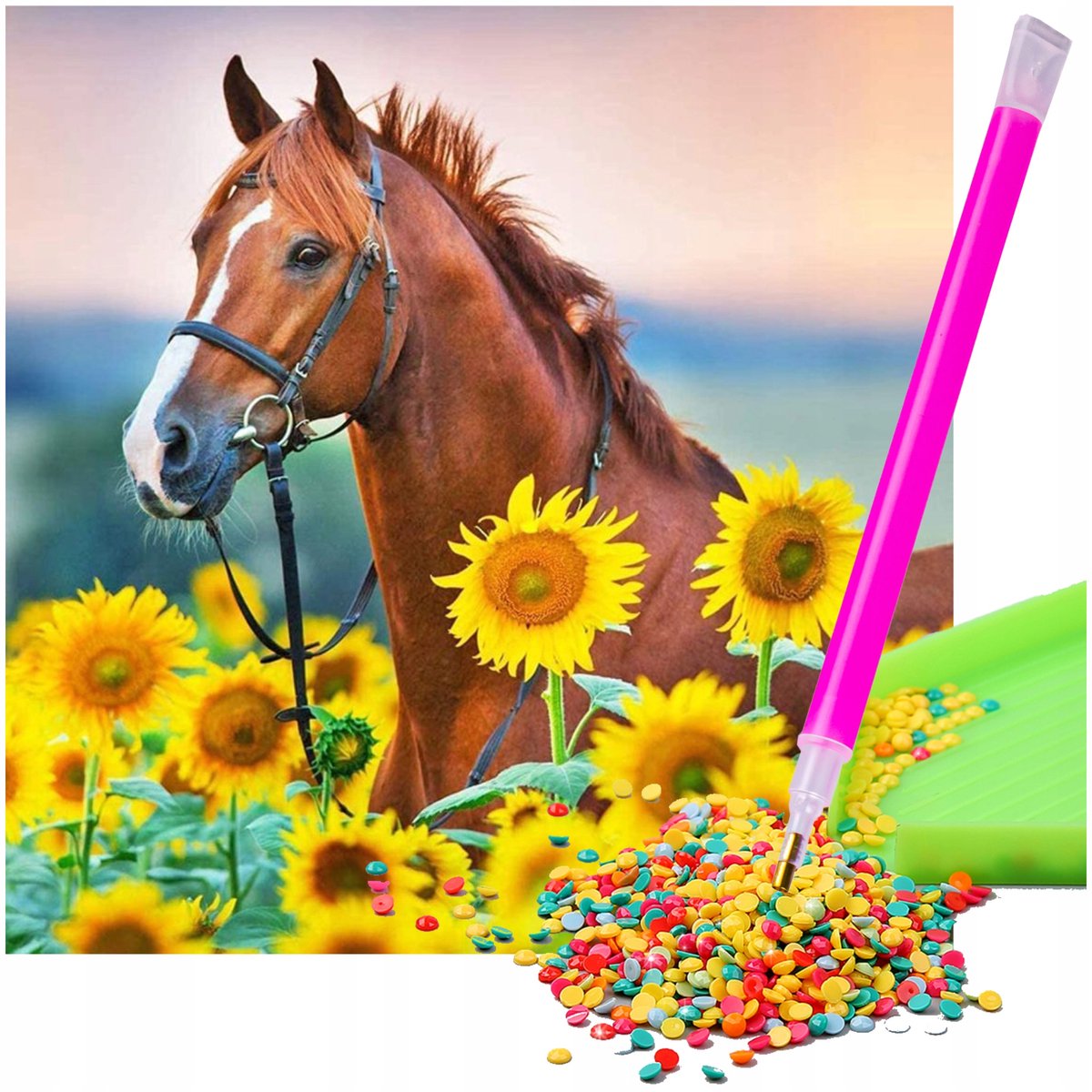 Diamond Schilderen Paard Zonnebloemen 30x30cm Knutselset