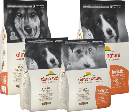 Almo Nature Hond Holistic Droogvoer voor Middelgrote tot Grote Hondenrassen - Maintenance - Rundvlees, Kip, Lam of Zalm in 400gr, 2kg of 12kg - Smaak: Zalm, Gewicht: 12kg - Medium