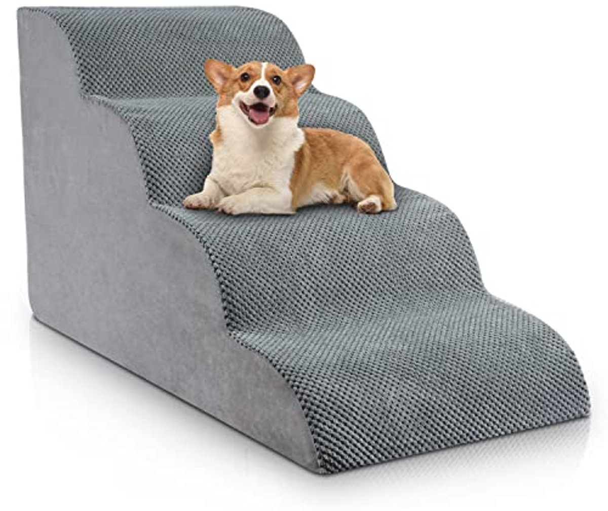 Hondentrap 4-traps voor hoge bedden - Antislip en stabiele huisdiertrap voor kleine honden en katten