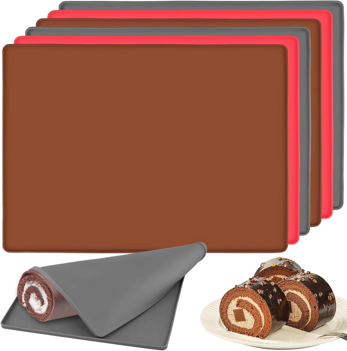 6 stuks 30 x 40 cm siliconen bakplaat met rand - anti-aanbak rolmat voor veelzijdig bakken