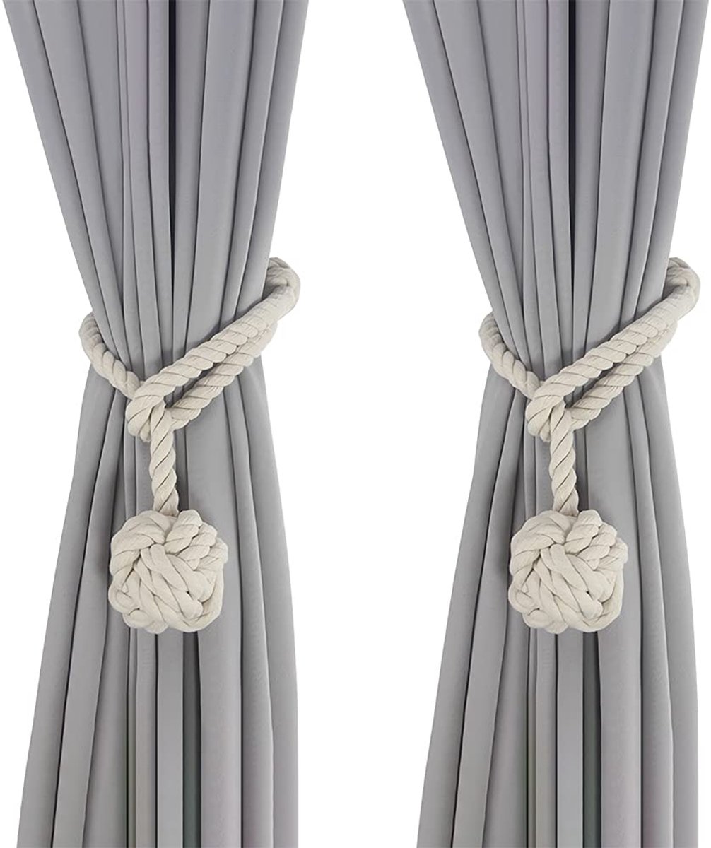 IMPERATORIS® Gordijnhouders - Gordijnclips - Decoratieve Touwen - Geen Boren Nodig - Modern Design - Set van 2 - wit - 55 cm