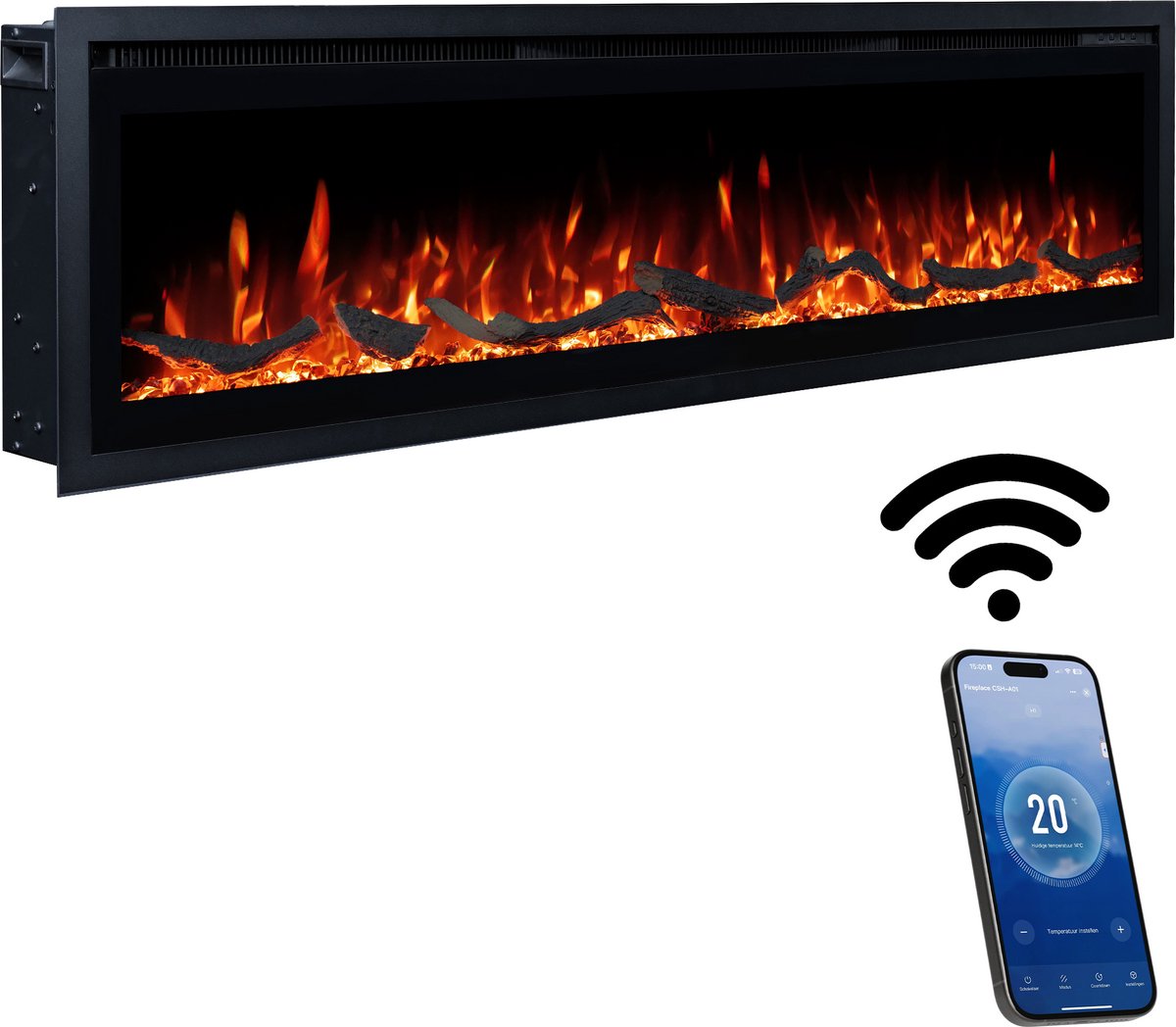 Lumea Fires Avero 72" inch - Elektrische inbouw sfeerhaard – Haard met Verwarming – Sfeerhaard Elektrisch geschikt voor Cinewall – Front Sfeerhaard – Elektrische Kachel Sfeerhaard – Bedienbaar via Bluetooth app of afstandsbediening – 182cm - Zwart