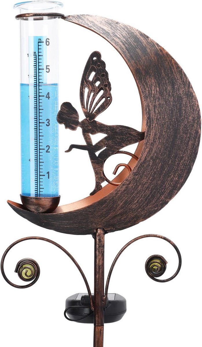 Decoratieve Regenmeter op Zonne-energie met Verlichte Fee Tuinpikkel - 80 cm