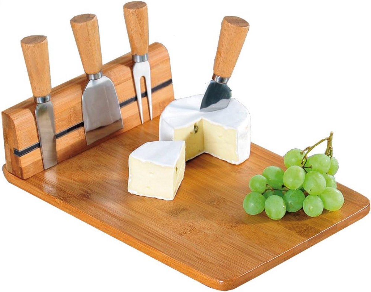 Kaassnijplank met Bestek - Bamboe Houten Plank voor Kaasplankjes
