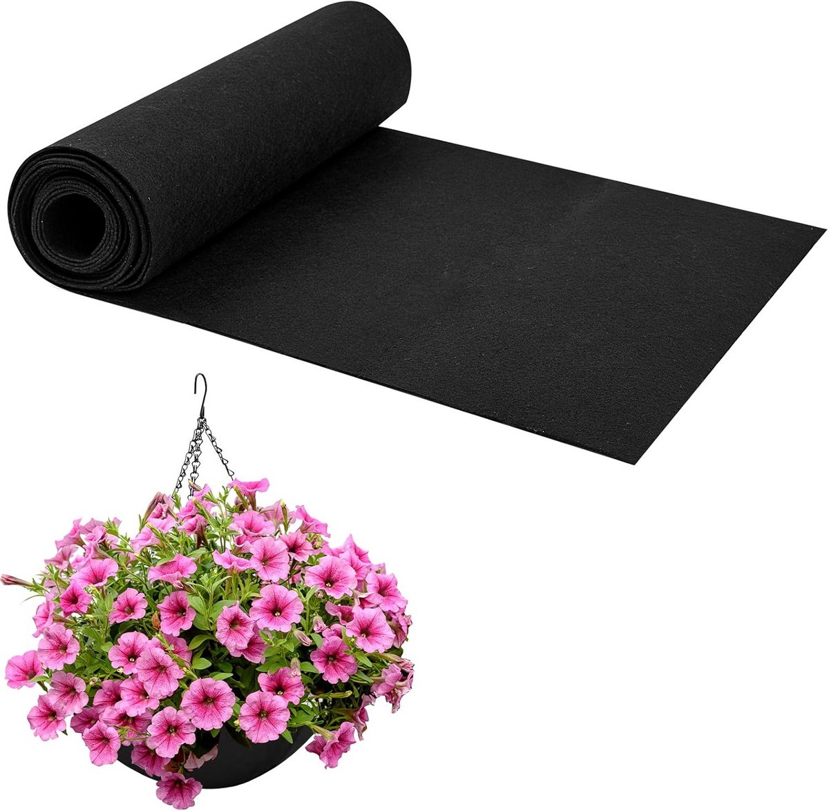 300cm Vilt Worteldoek Rol - Zwarte Plantenbak Voering voor Hangmanden en Bloempotten - Eenvoudig op Maat te Knippen