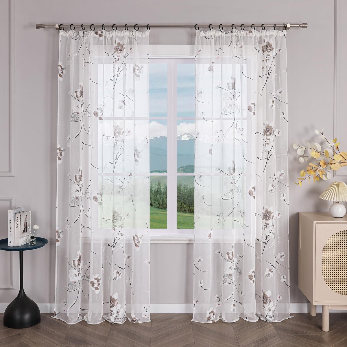 Unyqoos Transparante bloemenpatroon gordijnen met plooiband voor stijlvolle inrichting 140 x 225 cm wit