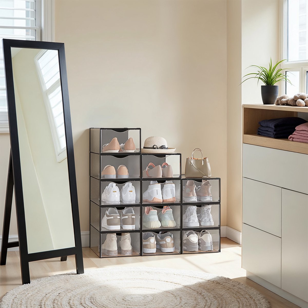 Songmics Schoenenbox – Kunststof – Met deur Zwart