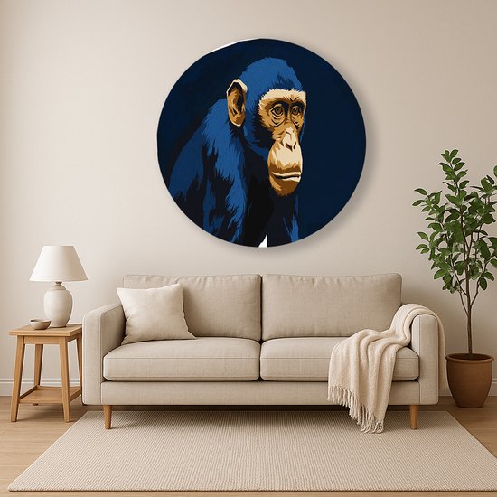 Chimpansee – wandkunst rond – aluminium – Dibond muurcirkel – 80x80 cm