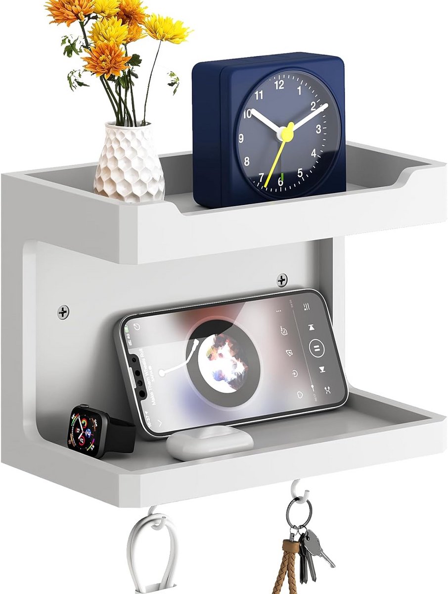 Witte Wandnachtkast Houten Bedside Organizer